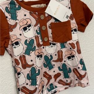 Kids Cowboy Cactus Santa Shirt - Pink and Brown